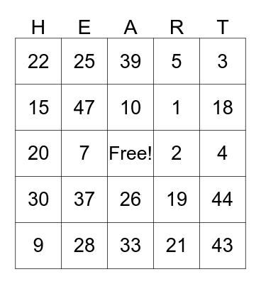 Valentines Bingo Card