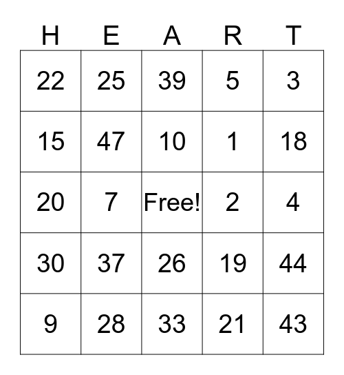 Valentines Bingo Card