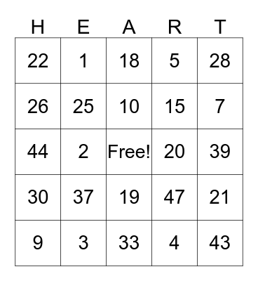 Valentines Bingo Card