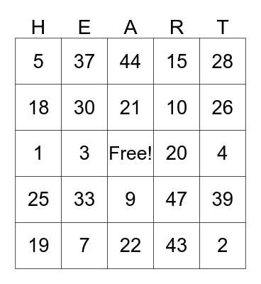 Valentines Bingo Card