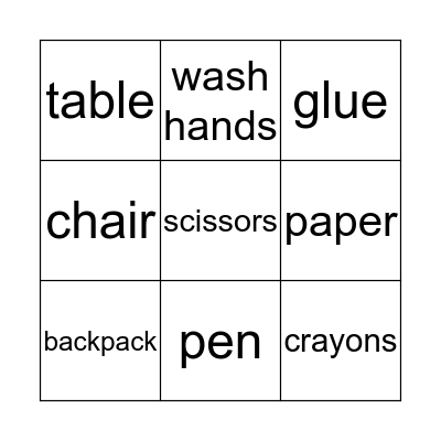 School Words Bingo Card