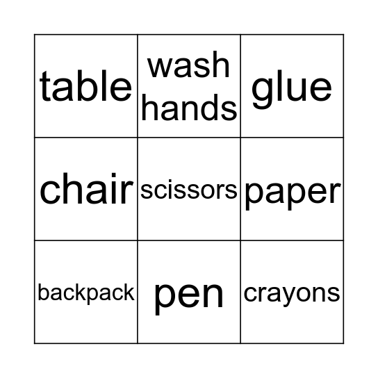 School Words Bingo Card