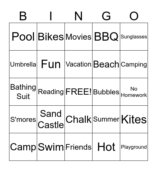 Summer Bingo Card