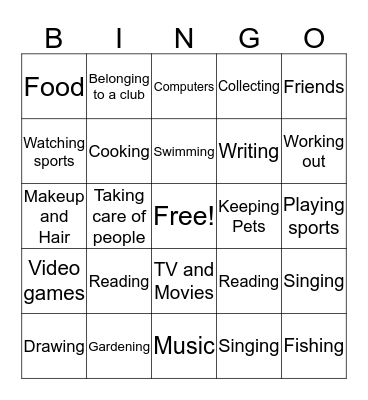 Likes and Dislikes Bingo Card