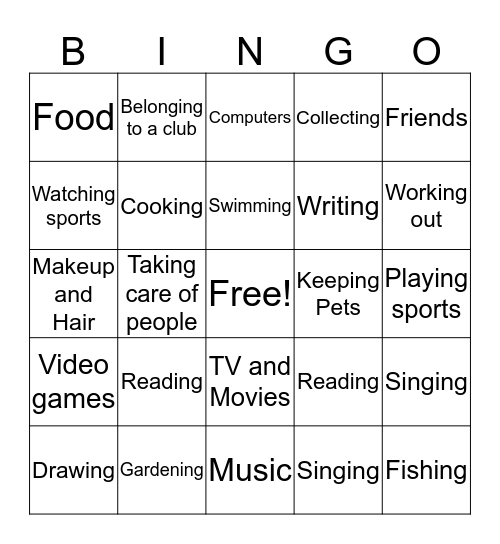 Likes and Dislikes Bingo Card