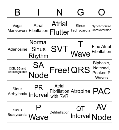 EKG Bingo Card