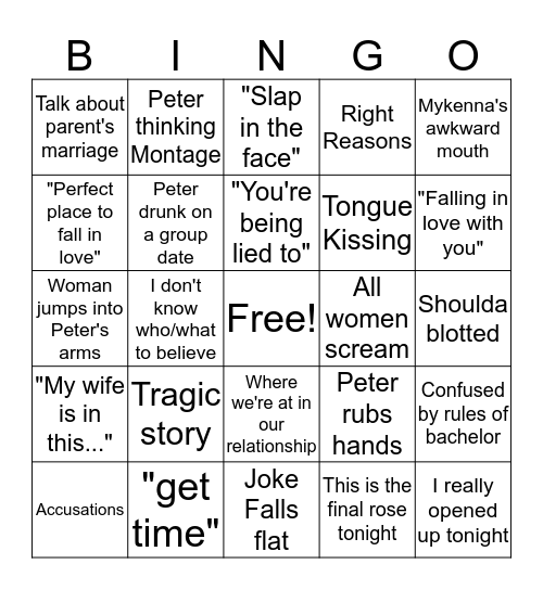 bechelor bengo bebe Bingo Card