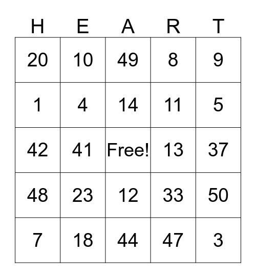 Valentine's Day Bingo Card