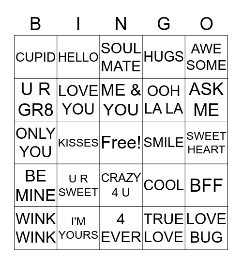 Valentine Bingo Card
