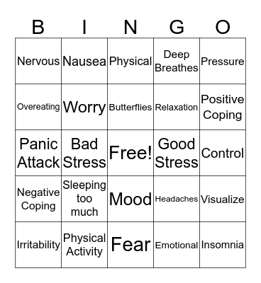 Stress Bingo Card