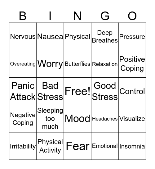 Stress Bingo Card