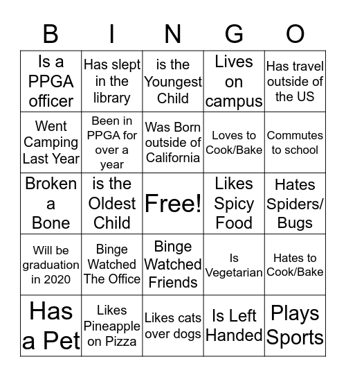 PPGA Bingo Card