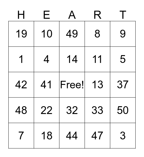 Valentine's Day Bingo Card