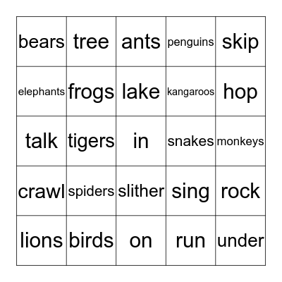 How do animals move? Bingo Card