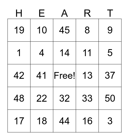 Valentine's Day Bingo Card