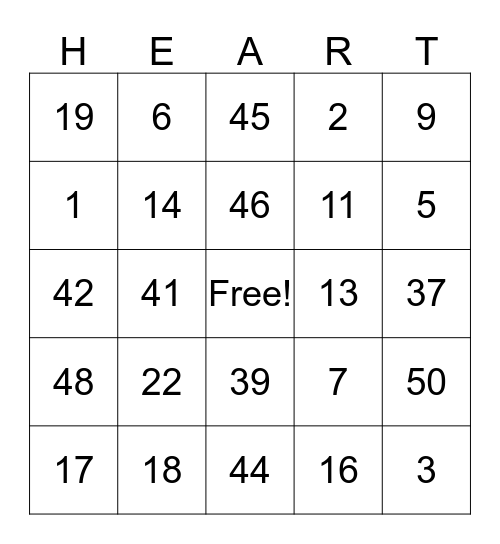 Valentine's Day Bingo Card