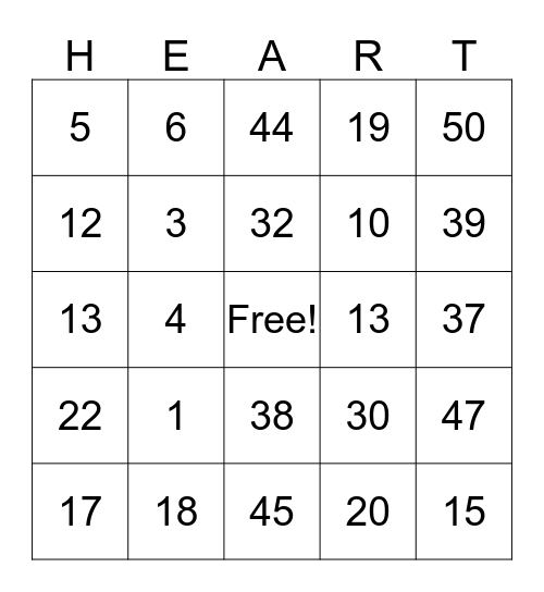 Valentine's Day Bingo Card