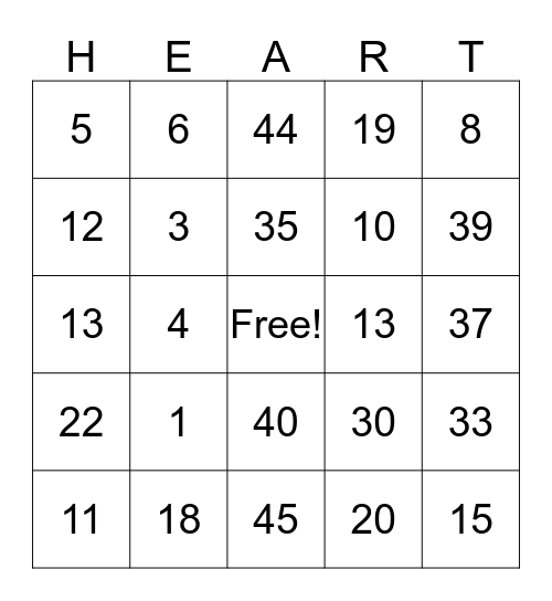 Valentine's Day Bingo Card