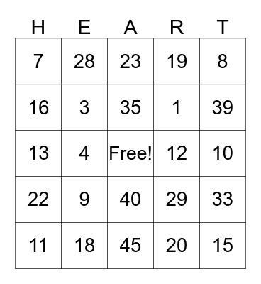 Valentine's Day Bingo Card