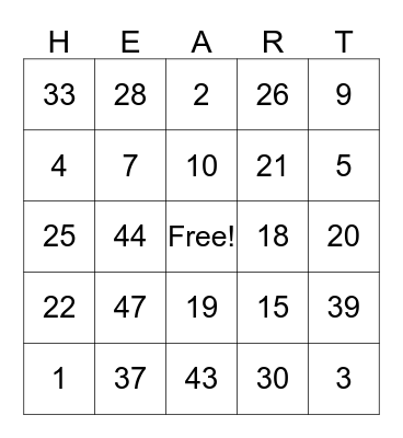 Valentines Bingo Card