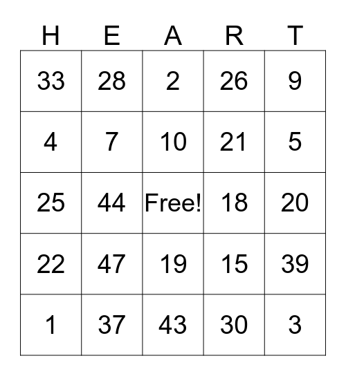 Valentines Bingo Card