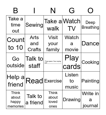 Coping Bingo Card