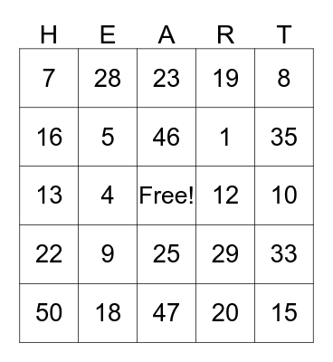 Valentine's Day Bingo Card