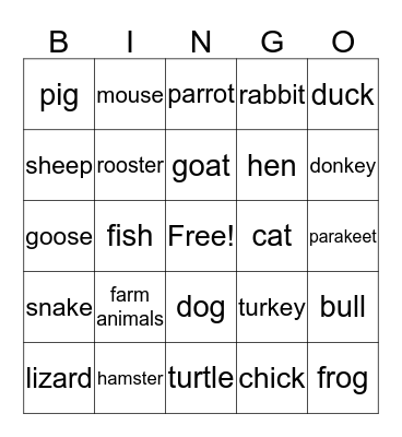 pets & farm animals Bingo Card