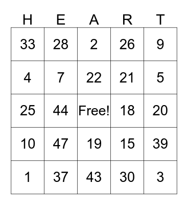 Valentines Bingo Card