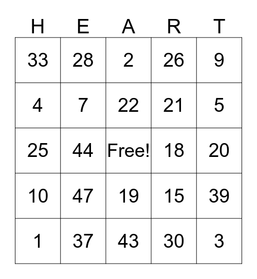 Valentines Bingo Card