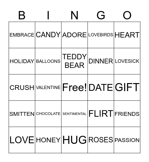 VALENTINE DAY Bingo Card