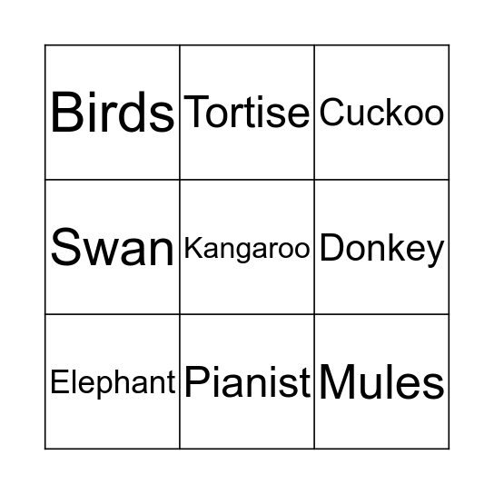 Carnival of the Animals Bingo Card