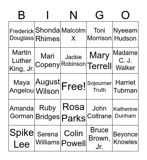 BINGO! Black History Month Edition Bingo Card