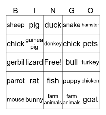 pets & farm animals Bingo Card