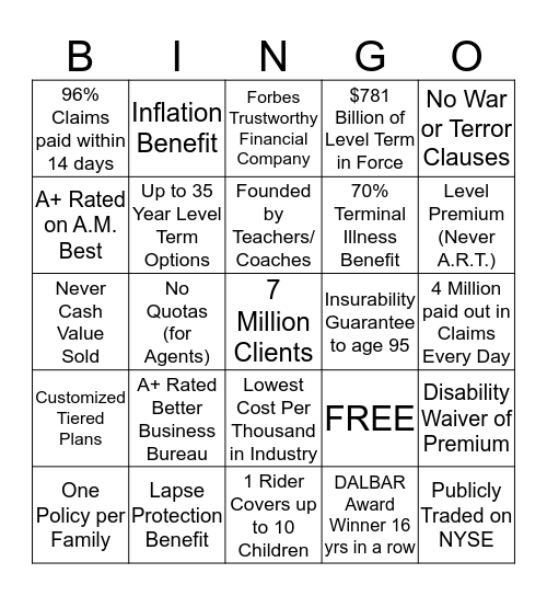 Why Primerica? Bingo Card