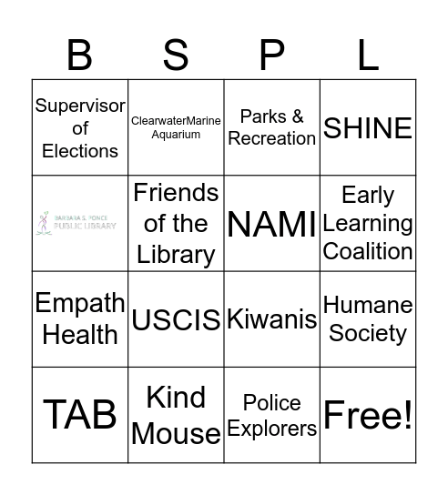 Barbara S. Ponce Public Library Community Fair Bingo Card