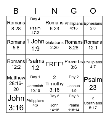 Bible Verse Bingo Card