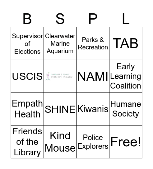 Barbara S. Ponce Public Library Community Fair Bingo Card