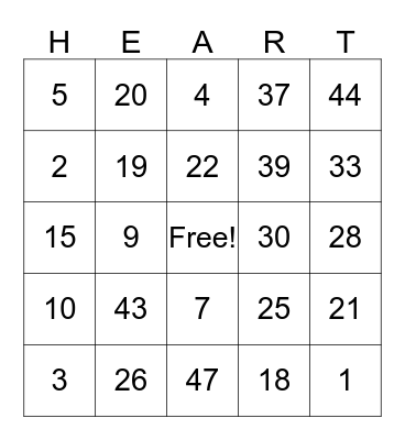 Valentines Bingo Card