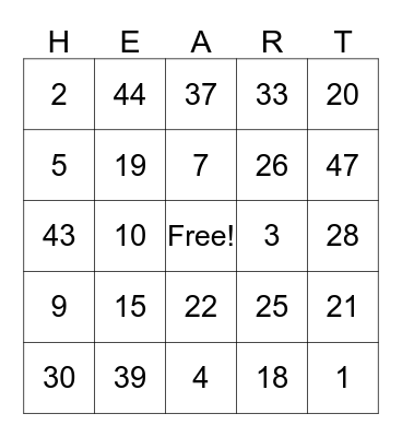 Valentines Bingo Card