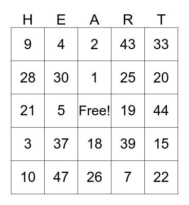 Valentines Bingo Card