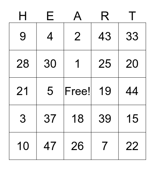 Valentines Bingo Card