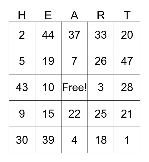 Valentines Bingo Card