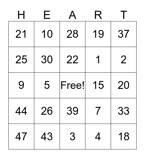 Valentines Bingo Card