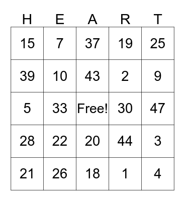 Valentines Bingo Card