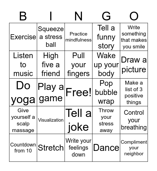 Coping Mechanisms Bingo Card