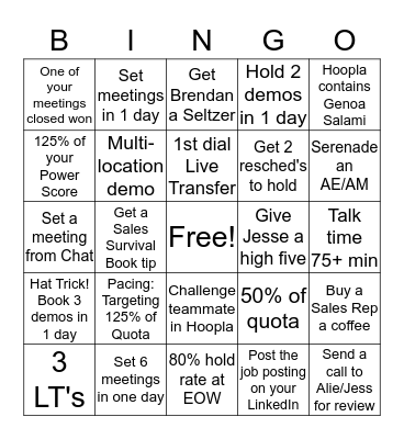 F-SDR Bingo Card