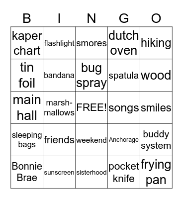 Encampment Bingo Card