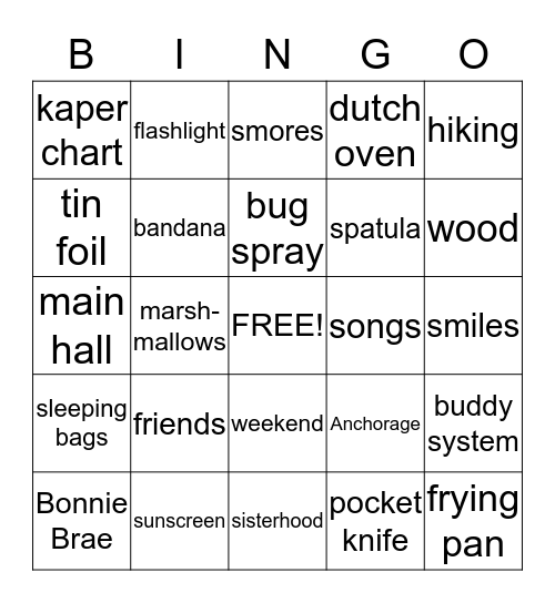 Encampment Bingo Card