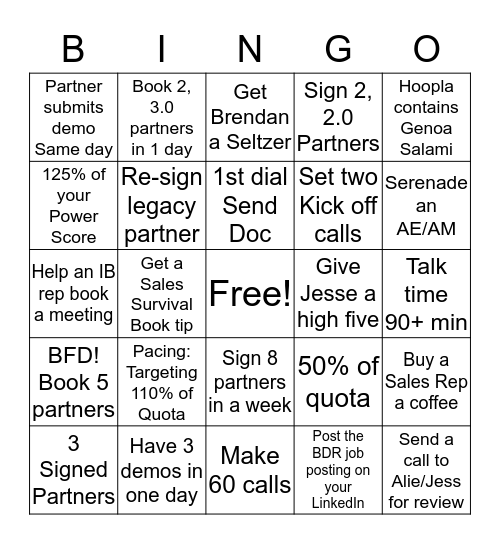 F-SDR Bingo Card